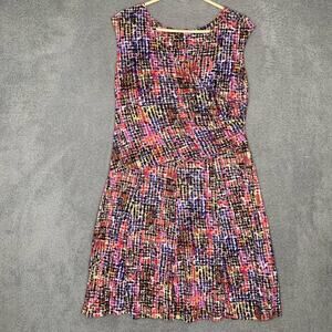 Nic+Zoe womens sleeveless colorful geometric rainbow faux wrap gathered dress L